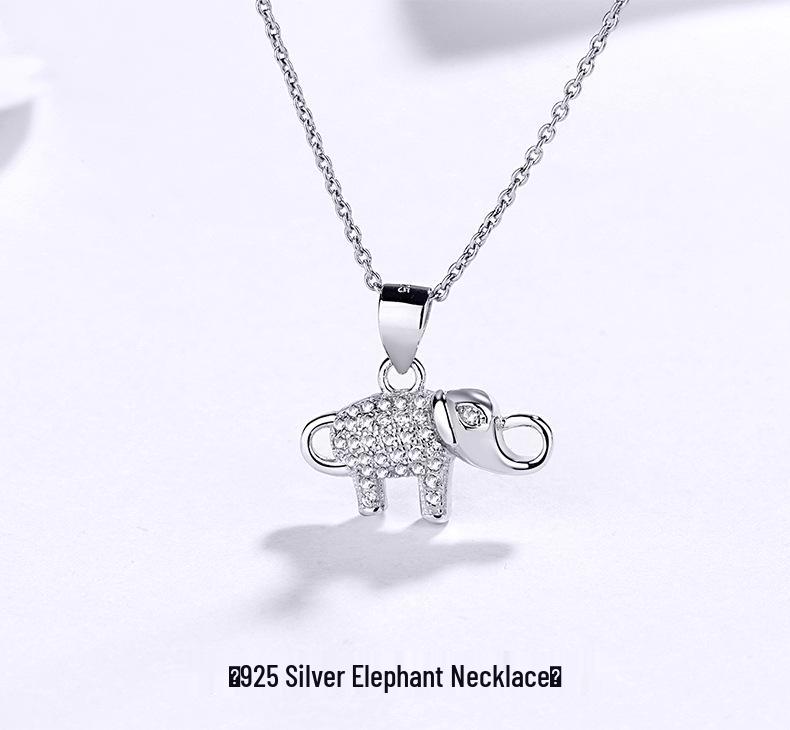 925 Sterling Silver Full Diamond Little Elephant Pendant Necklace for Women