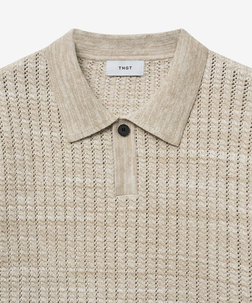 Tienjiti Crochet Polo Knit Top (Melange Beige) Tnsw5E205I2