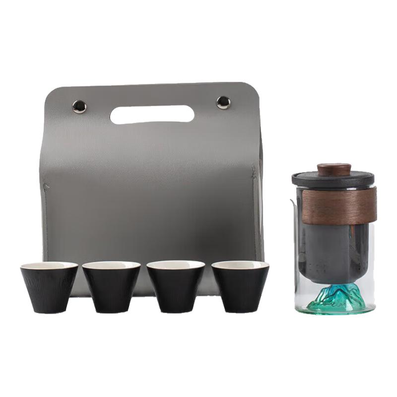 Wei Yi Portable Glass & Ceramic Travel Tea Set (1 Pot, 4 Cups)