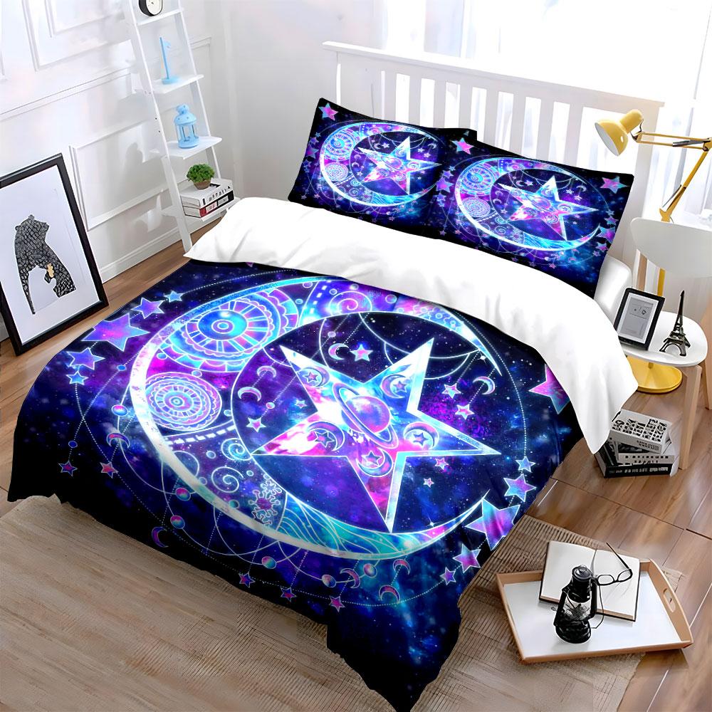 Cosmic Star and Moon Design Bedding Duvet Cover Set Duvet Cover Pillowcases (1*Duvet Cover 2*Pillowcases, Without Duvet Insert)