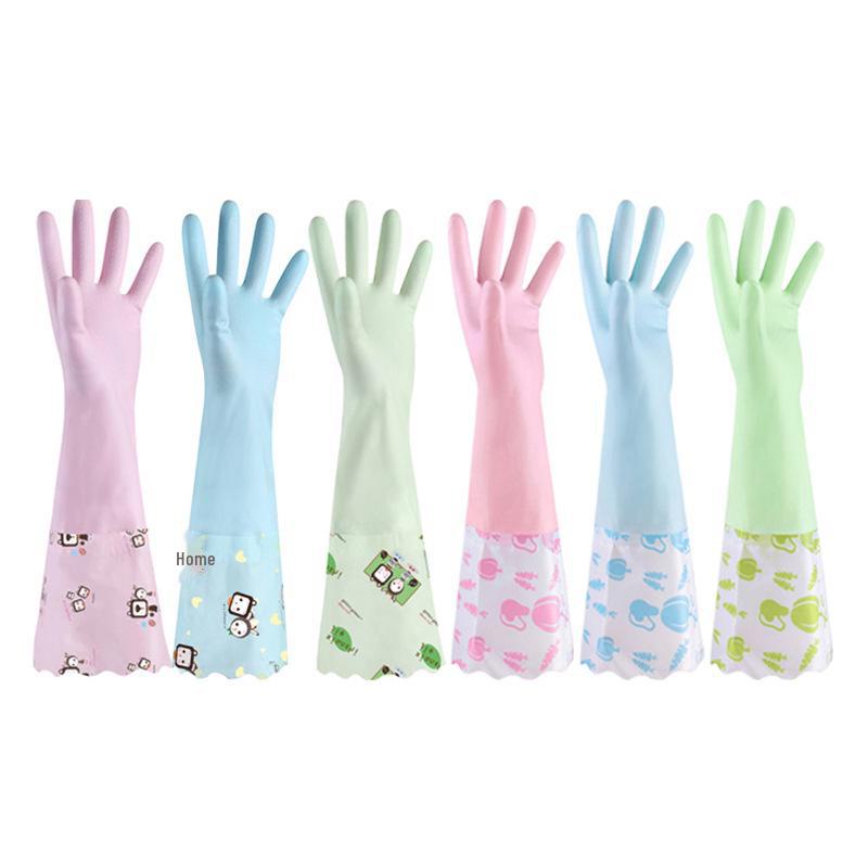 

Водонепроницаемые женские зимние перчатки для мытья посуды: Прочный резиновый латекс с бархатной подкладкой для кухонных и уборочных работ. One Size - Random Color