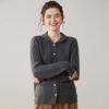 Korean Style Loose Cashmere Cable Knit Polo Collar Cardigan for Women