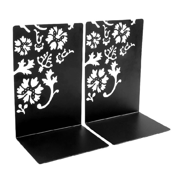 2Pieces Metal Book Ends for Desk and Shelf Hollow Flower Bookends Heavy Duty Bookends Slip Resistant Book Support