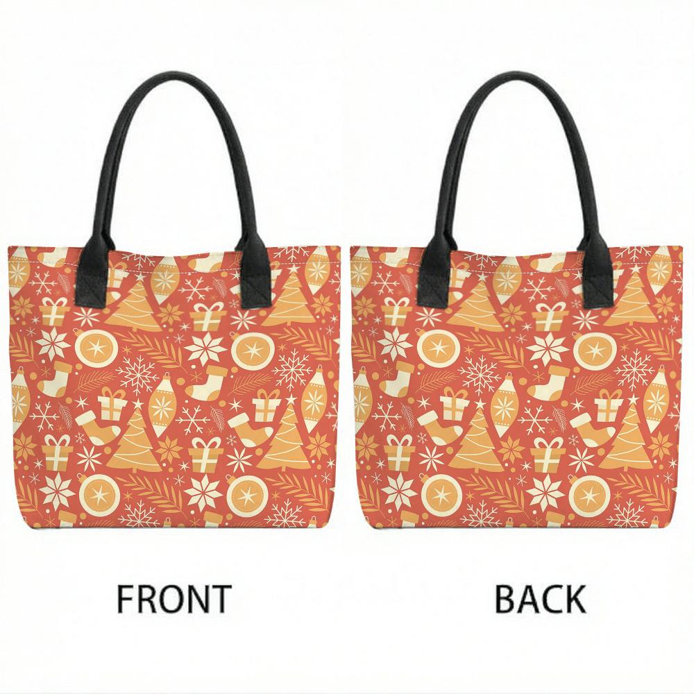  Christmas Pattern Tote Bag Large Capacity Canvas Shoulder Bag for Festive Shopping