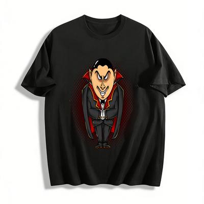 Halloween Funny Dracula Print Top Vampire Theme Casual T-shirt Pure Cotton T-shirt