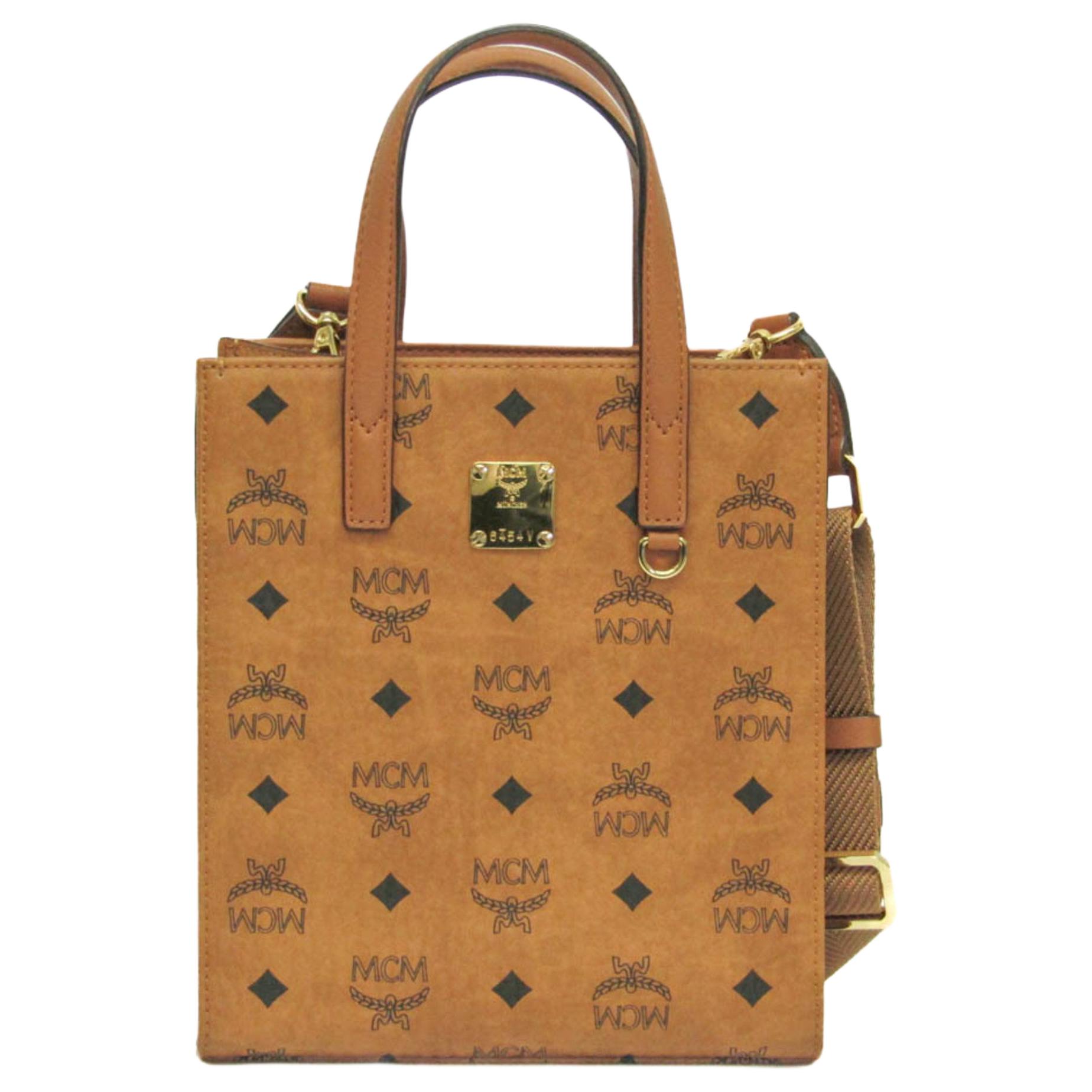 

MCM Klassik Visetos Leather Trim Mini Tote Bag Women tote Brown Cognac MMTAAKC02CO001 Basic Set (Bag+Dust Bag)