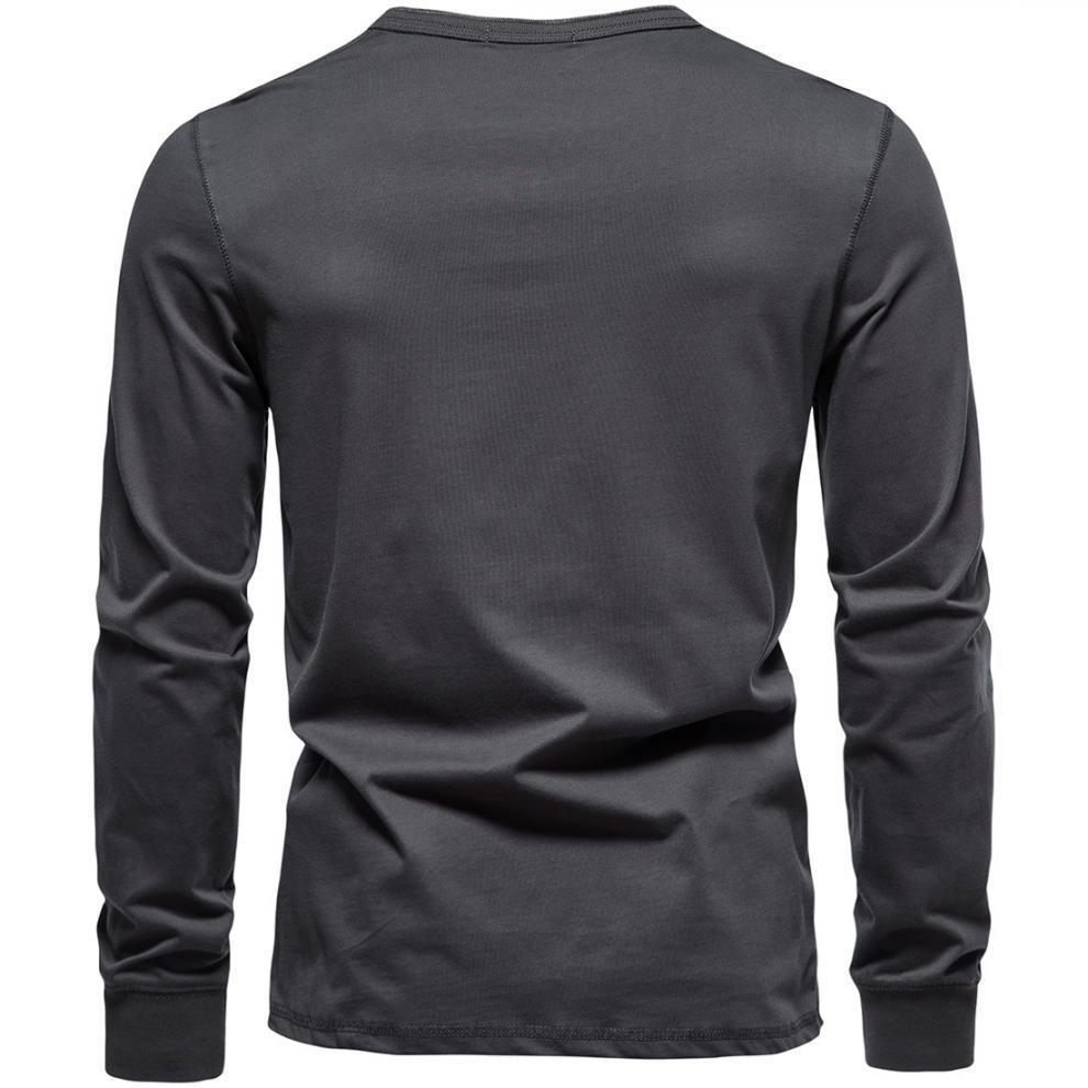 2023 Men's European & American Henley Collar Long Sleeve Solid Casual T-Shirt
