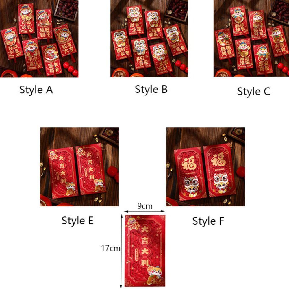 6pcs with Tassel Chinese New Year Red Envelope Hollow Red Packet HongBao  Year of The Snake