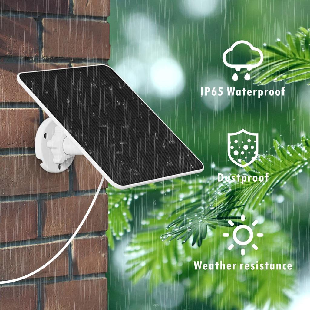 6W Solar Panel for Security Cameras Compatible with USB Rechargeable Powered 10ft Charging IP65 Adjustable Wall - Cameras, Cable, Waterproof, Mount.