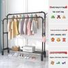 Plastic Floor-Standing Balcony and Bedroom Clothes & Hat Rack, with Folding Drying Pole and Storage.