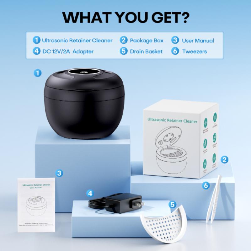2-in-1 Ultrasonic Denture Cleaner 4 UV Lamps 45kHz 4 Cleaning Modes Digital Display for Household Use Mouthguards Retainers