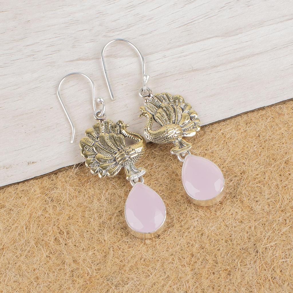 Rose Chalcedony Gemstone Jewelry, 925 Sterling Silver Earring Jewelry, Handmade Gorgeous Earring Gift For Women