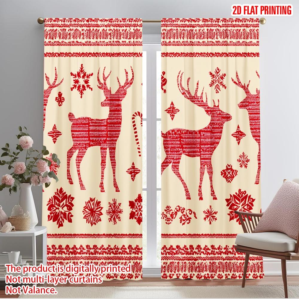 

2pcs,2D plane printing Curtain Fabric Christmas deer Versatile Polyester (without rod) Home Decor Use for Bedroom, Living Room, 52.50×116.00 CM 2pcs