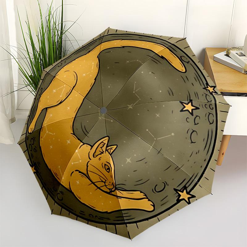 1pc Moon Cat Automatic Open/close, All-Season Portable Folding Umbrella, Travel, Everyday, Formal Events130