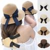 Faltbare Sonnenhüte mit Schleife für Damen und Mädchen, einfacher Strohhut mit breiter Krempe, Sonnenschutz für den Außenbereich, Strandkappe, Eltern-Kind-Kappe für Damen