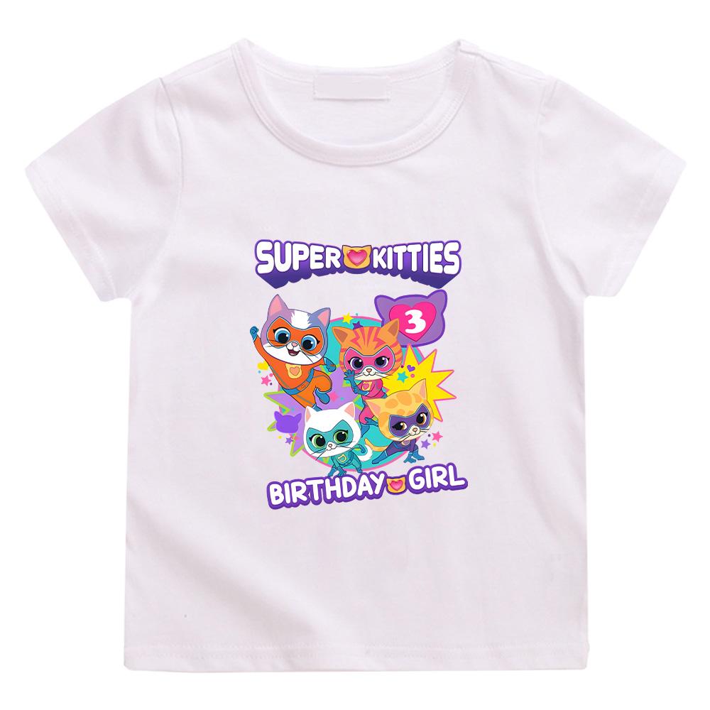 SuperKitties Birthday Girl T-shirt Game Super Cat Costume Kid Tees Baby Sweet Girls Clothes Short Sleeve Birthday Gifp Top