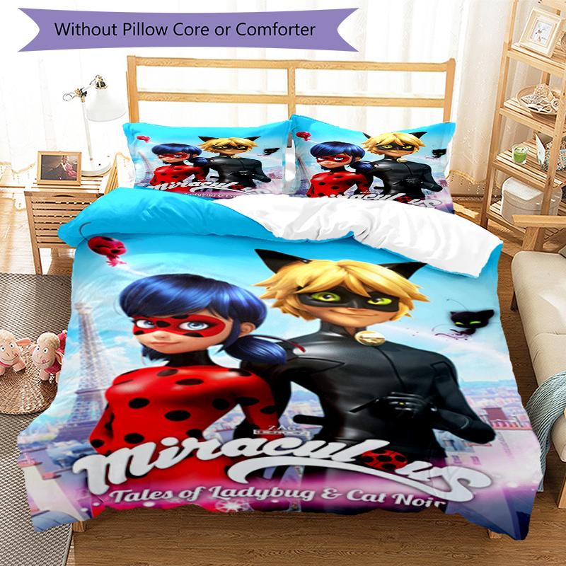 3-teiliges Miraculous Bettwäsche-Set Bettbezug mit Verschluss Enthält 1 Bettbezug & 2 Kissenbezüge, Weich und Bequem für Alle Jahreszeiten.