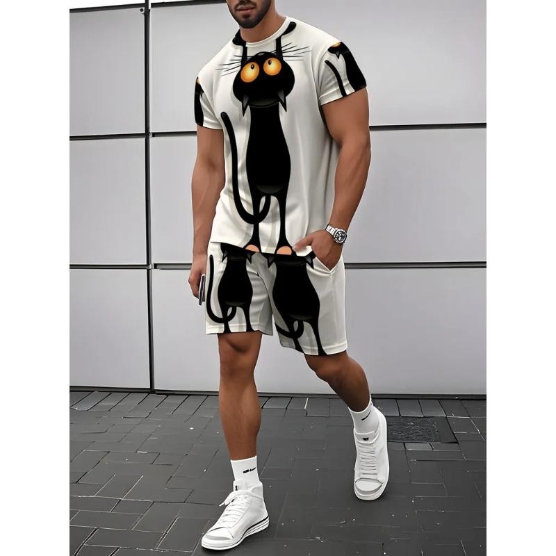Fashion Men's Casual Suit T-shirt Shorts Two-piece Set Summer Simplicity