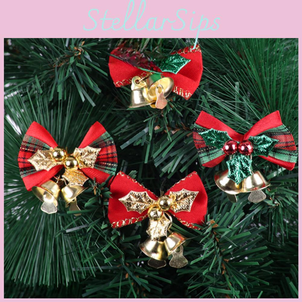 Elegant Set Of Four Mini Christmas Bow Bells Ideal For Festive Wreath Accessories