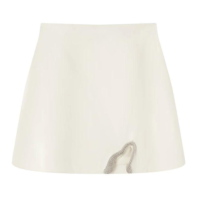 

Summer Women s Rhinestone Open Design Tube Top Vest Tops + Slim Looking High Waist A- line Skirt Suit White Skirt L