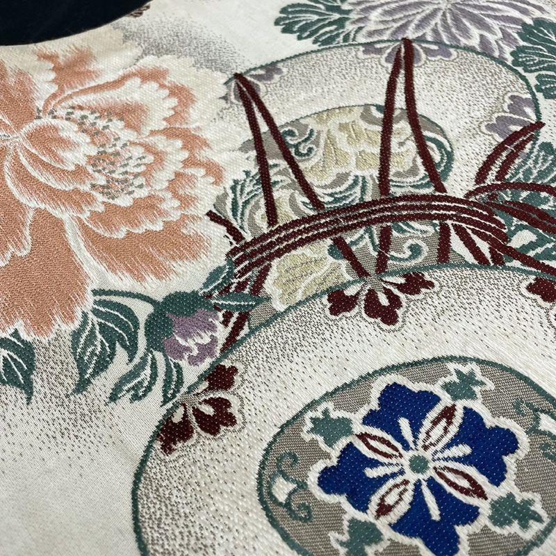 Used 606an103Antique round obi pull-out obi phoenix drum peony chrysanthemum fukuro obi Taisho Roman retro modernGood condition