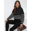 Damen Herbst/Winter Strick Streifen Patchwork Halbhoher Hals Reißverschluss Locker Gewebter Pullover
