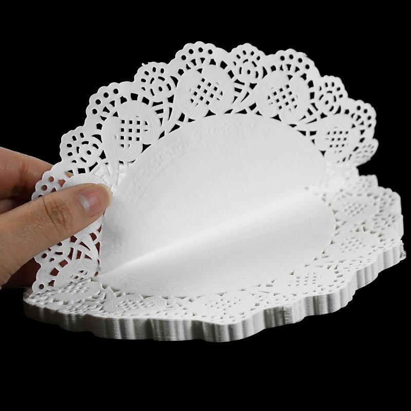 100pcs White Round Lace Paper Doilies Coaster Placemat Cake Mat DIY Gift Packaging Craft Wedding Birthday Party Table Decoration