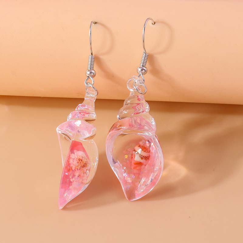 

2026 New Arrival Colorful Resin Shell Conch Drop Earrings for Women Fashion Creative Glowing In The Dark Earrings Zircon Gifts Alloy розовый