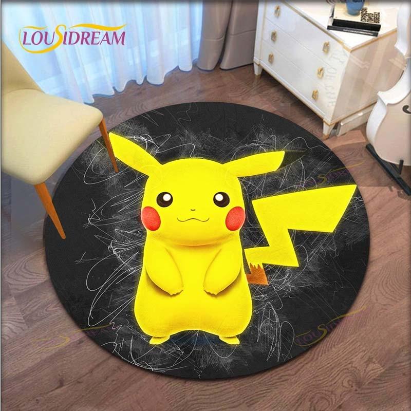 Cartoon Pokemon Runder Teppich für Wohnzimmer Teppich Bodenteppich Badematte Schlafzimmerteppich für Kinderzimmer Fußmatte