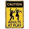 Caution Adults At Play Tin Sign Vintage Warning Metal Plaque Wall Art for Garage Patio Man Cave Retro Industrial Safety Poster
