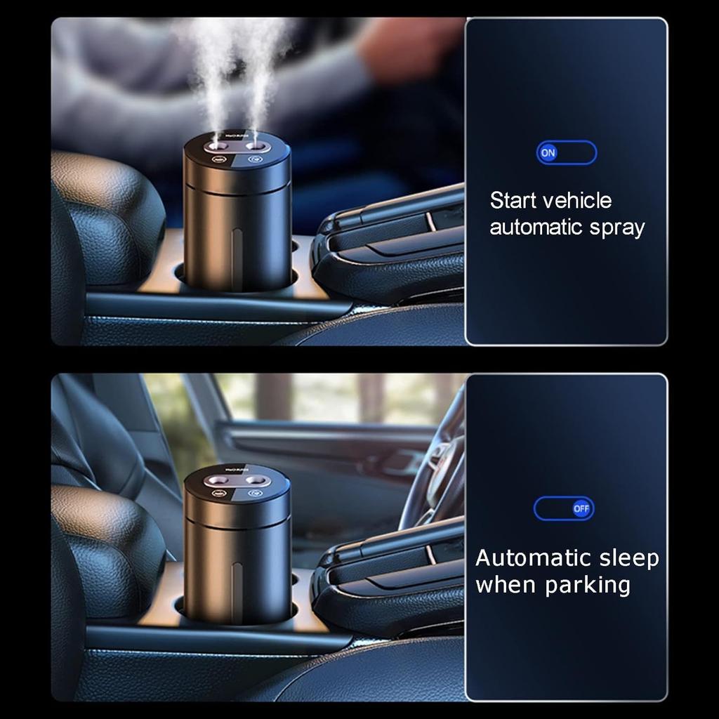 Car Diffuser,Ultrasonic Nano Dual Hole Humidifier,AI Intelligent Auto On/Off Builtin Battery,with 7 Color Atmosphere Lights,Portable Car Air