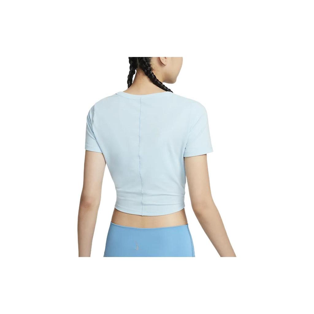 Nike Solid Logo Knot Neck Short Sleeve T-Shirt Women Tops Ocean-Blue DD4922-442