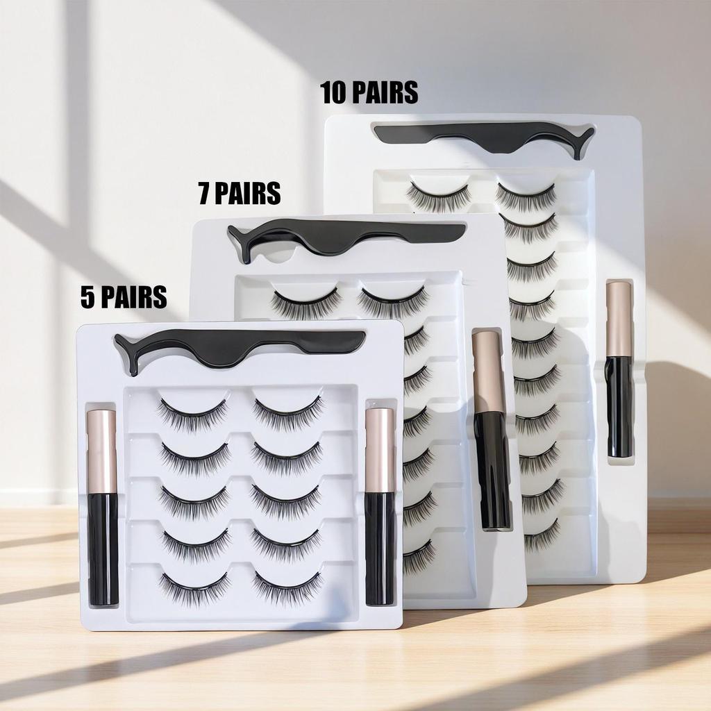 Dual Eyelid Set: Magnetic Liquid Eyeliner with Natural Long Thin False Eyelashes