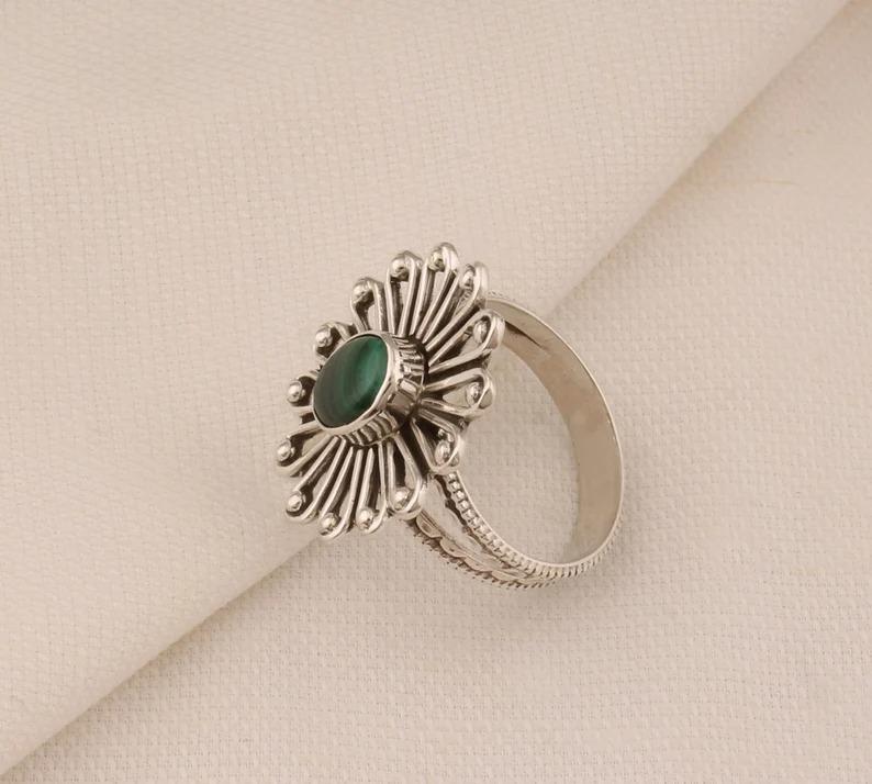 Malachite Ring, Solid 925 Sterling Silver Ring, Gemstone Ring, Handmade Ring, Designer Ring, Gift For Her, Boho Ring