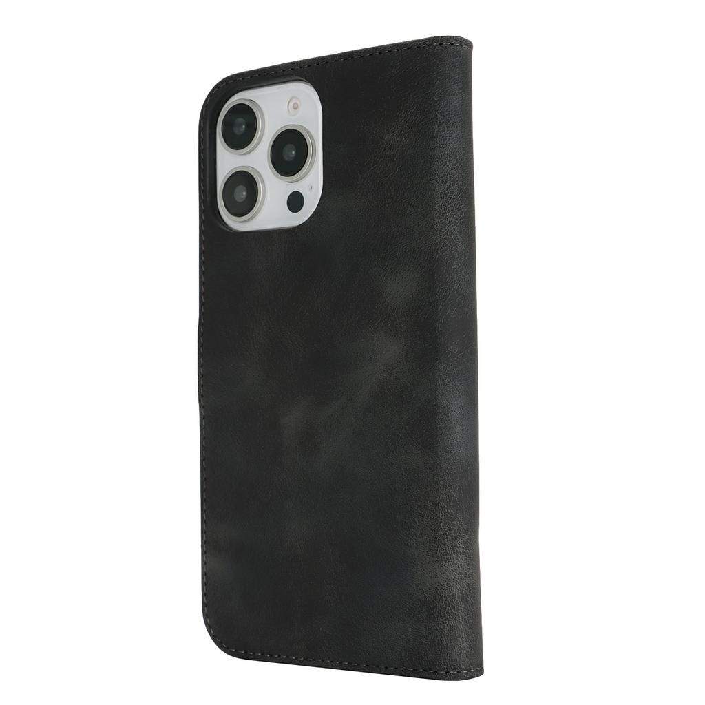 For iPhone 16 Pro Wallet Case Double Folded Edge Skin Touch PU Leather Flip Phone Cover