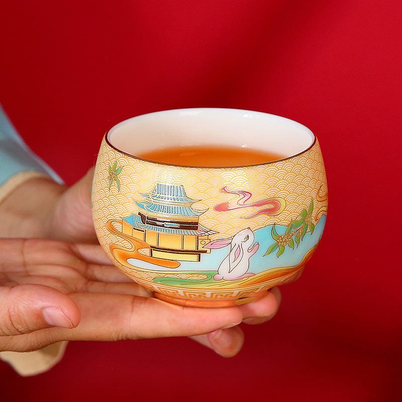 Jade Chinese Style Master Single Personal Drinking Dragon and Phoenix Tasting Cup Ceramic National Trend Tea