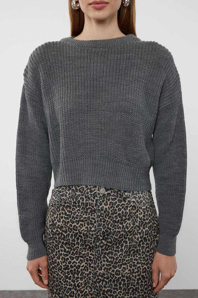 Women's Elegance Style Sweater Black Super Crop Basic Knitwear Sweater