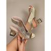 Damen Sommer Blockabsatz Römische Sandalen, Hohl geschnittener besonderer Absatz, Klettverschluss High Heels, Modische Lässige Damen Schuhe