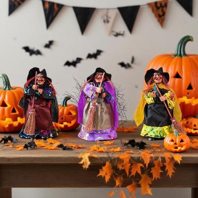 Funny Halloween Witch Ornament Retro Witch Figurines Broomstick Witch Statues  Yard