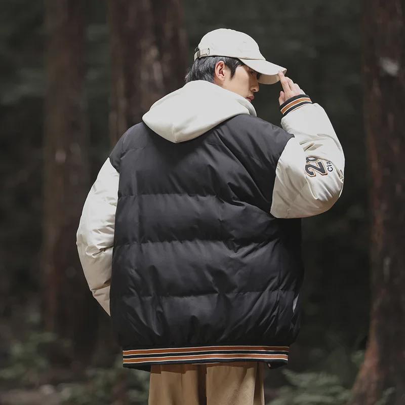 Chaqueta de Invierno con Capucha de Piel de Cordero con Forro de Terciopelo para Hombre - Ajuste Holgado Moderno y Estilo Casual
