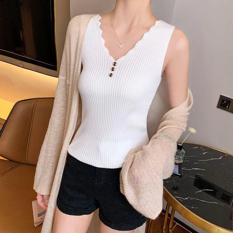 Women's Large Ice Silk V-Neck Camisole: Versatile, Sexy Knit Summer Top