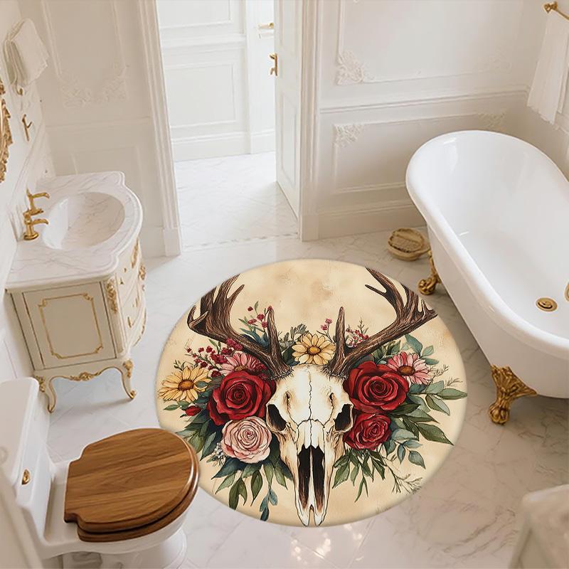 Deer Antler Flowers,Round Area Rug,Carpet Rug for Living Room Bedroom Sofa Playroom Decor,Non-slip Floor Mat