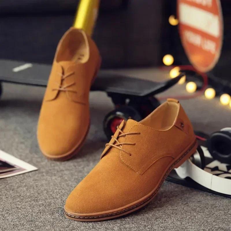 2026 Mens Shoes British Suede Leather Oxford Casual Shoes New Classic Sneakers Comfortable Footwear Dress Shoes Large Size Flats