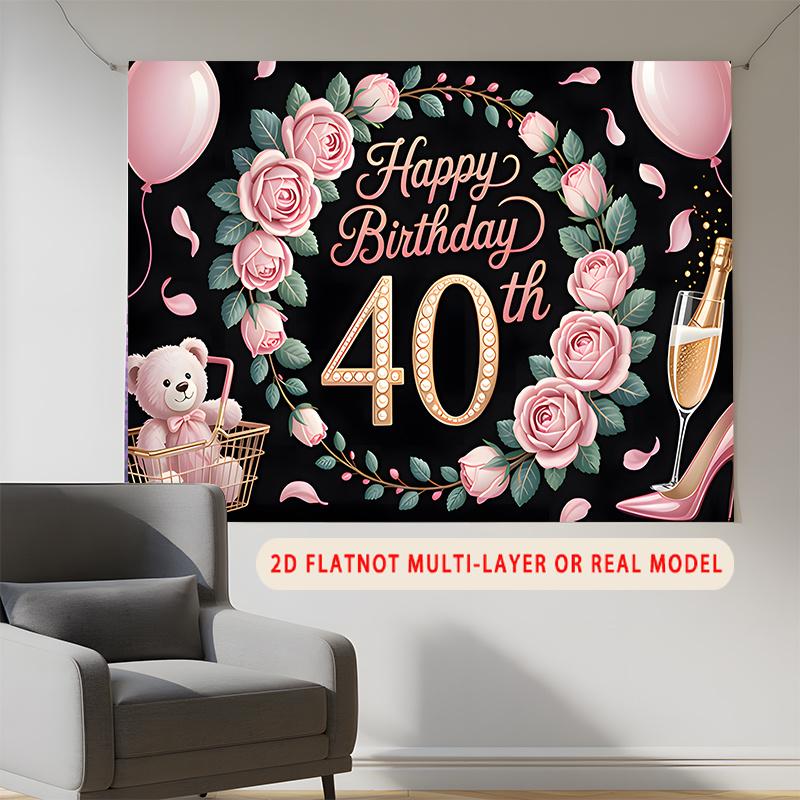 Party Backdrop Birthday Pink 40Th Photo Booth Background Wall Decor