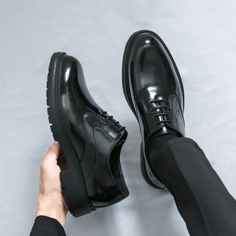 Red leather shoes Brock business dress derby shoes inner height increase casual British wedding groom shoes large size