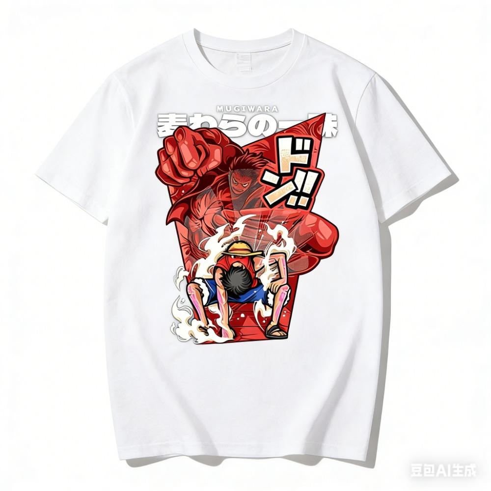 Anime One Piece Luffy Printed Pure Cotton T-shirt for Men Spring/Summer New Collection Fashion Short Sleeved Shirt