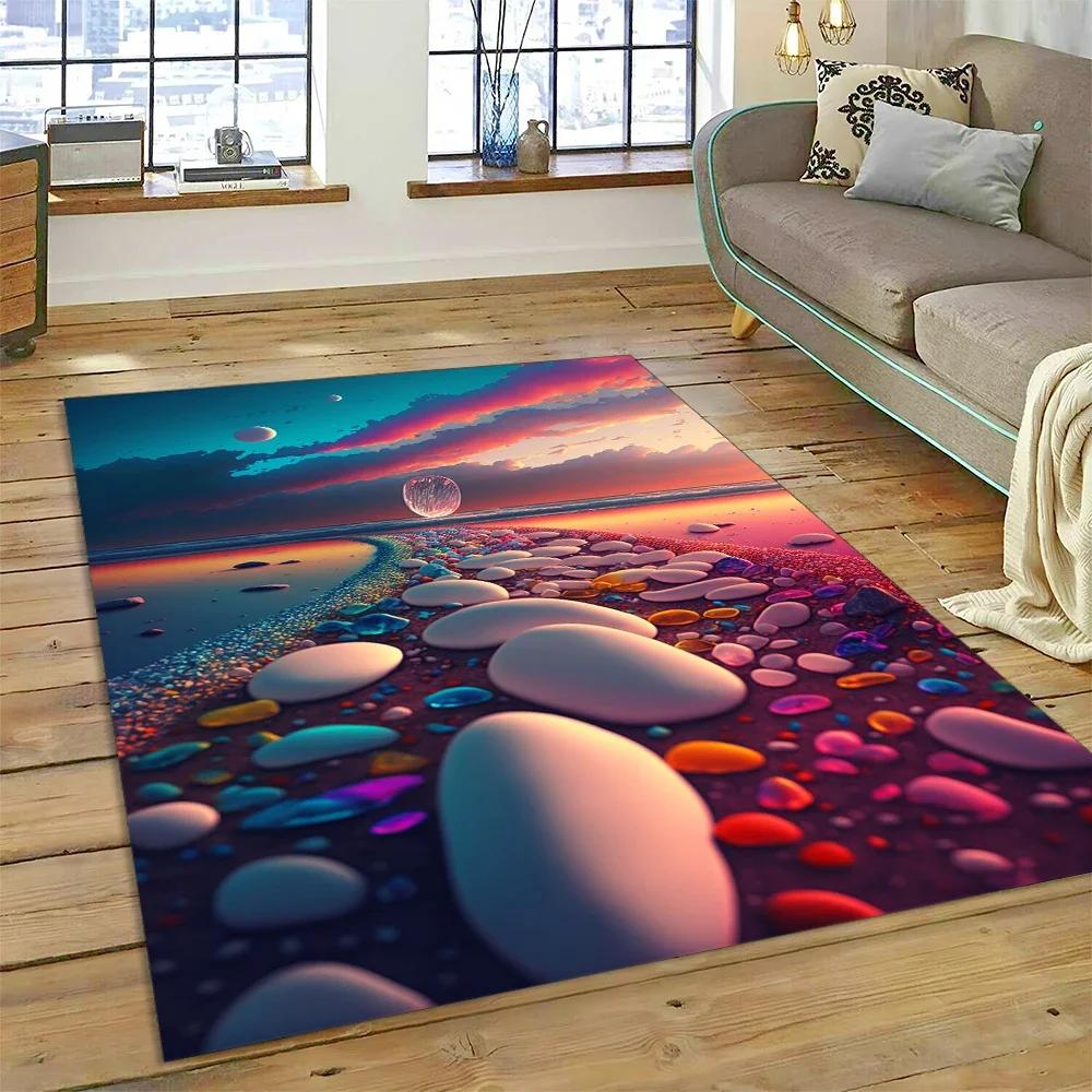 2025 New Style Colorful Pebble Rainbow Road Beach Stone Nature Carpet Rug for Living Room Bedroom Home Sofa,Non-slip Floor Mat