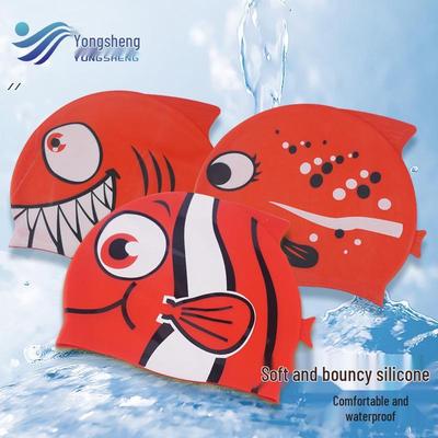 Children's Cartoon Fish Silicone Swim Cap - Waterproof, Non-slip, High Elasticity for Kids and Adults