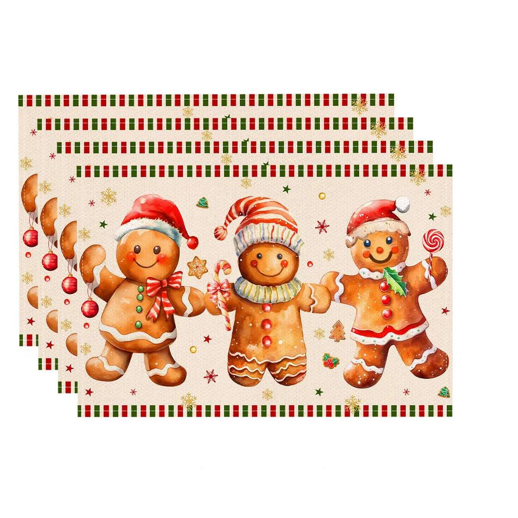 Linen Christmas Placemats Santa Claus/Reindeer/Gingerbread Man Printed Christmas Decorations Home Desktops Protection Mat
