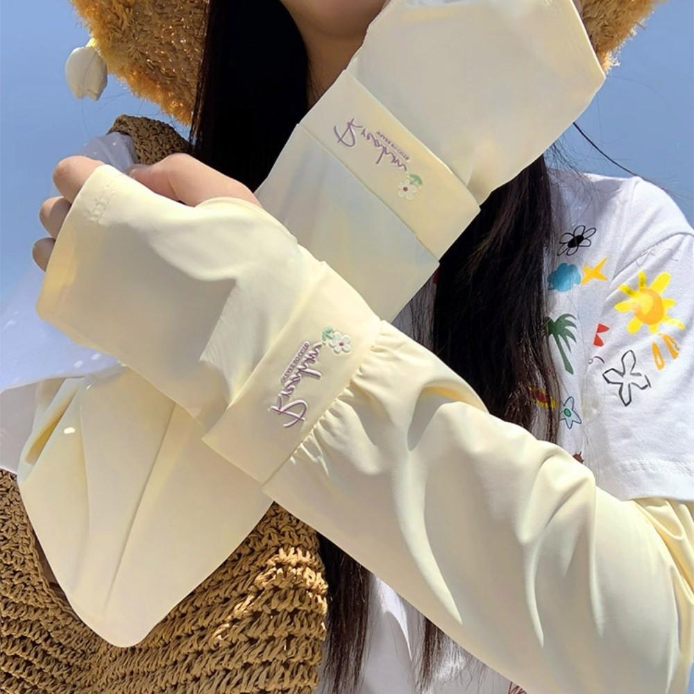 Arm Protection Long Ice Silk Sleeves Flower Embroidered Cycling Gloves Women/girls